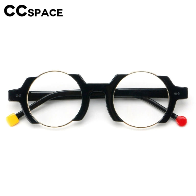 CCspace Unisex Semi Rim Round Acetate Eyeglasses 301778 Semi Rim CCspace
