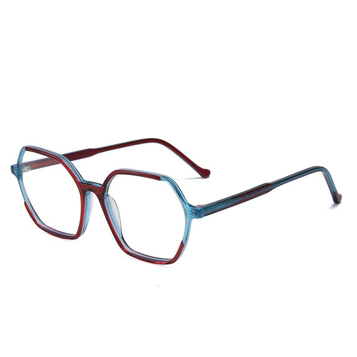 CCspace Unisex Full Rim Polygon Acetate Fiber Spring Hinge Eyeglasses 55992 Full Rim CCspace C3RedBlue