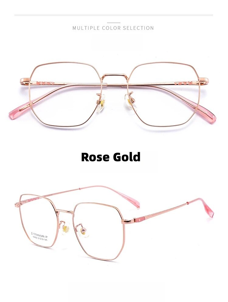 KatKani Unisex Full Rim Polygonal Alloy Eyeglasses 19180 Full Rim KatKani Eyeglasses Rose Gold  