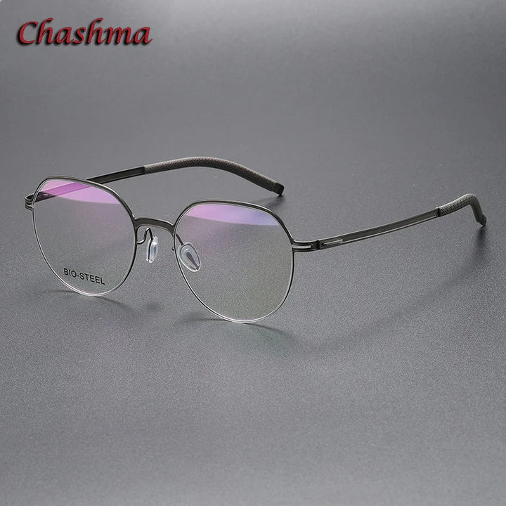 Chashma Ochki Unisex Full Rim Flat Top Round Tr 90 Titanium Eyeglasses 460 Full Rim Chashma Ochki Gray
