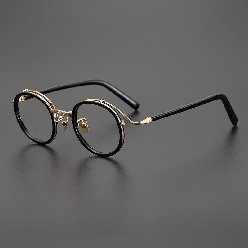 Gatenac Unisex Full Rim Round Acetate Alloy Eyeglasses Gxyj1029 Full Rim Gatenac Black Gold