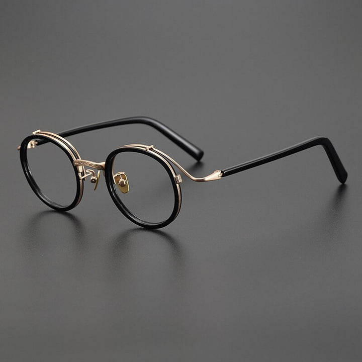 Gatenac Unisex Full Rim Round Acetate Alloy Eyeglasses Gxyj1029 Full Rim Gatenac Black Gold