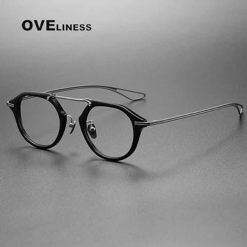 Oveliness Unisex Full Rim Polygon Acetate Titanium Eyeglasses 342119 Full Rim Oveliness black gun