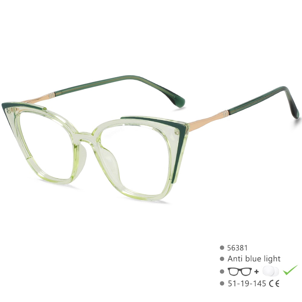 CCspace Unisex Full Rim Square Cat Eye Tr 90 Alloy Eyeglasses 56381 Full Rim CCspace Green