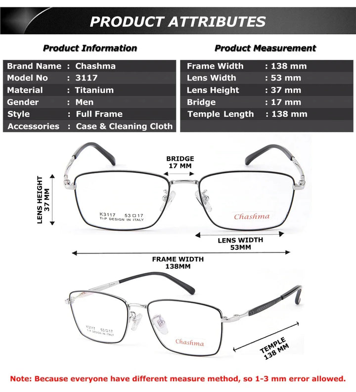 Chashma Women's Full Rim Polygon Square Titanium Eyeglasses 3117