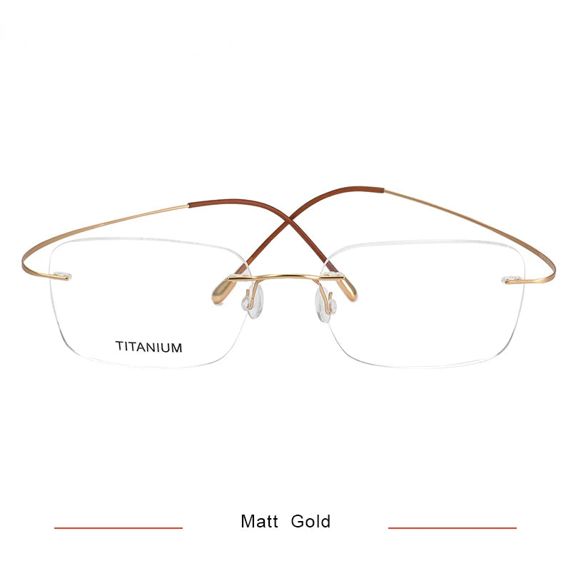 Brightzone Unisex Rimless Square Screwless Titanium Eyeglasses 71616 Rimless Brightzone Matt Gold