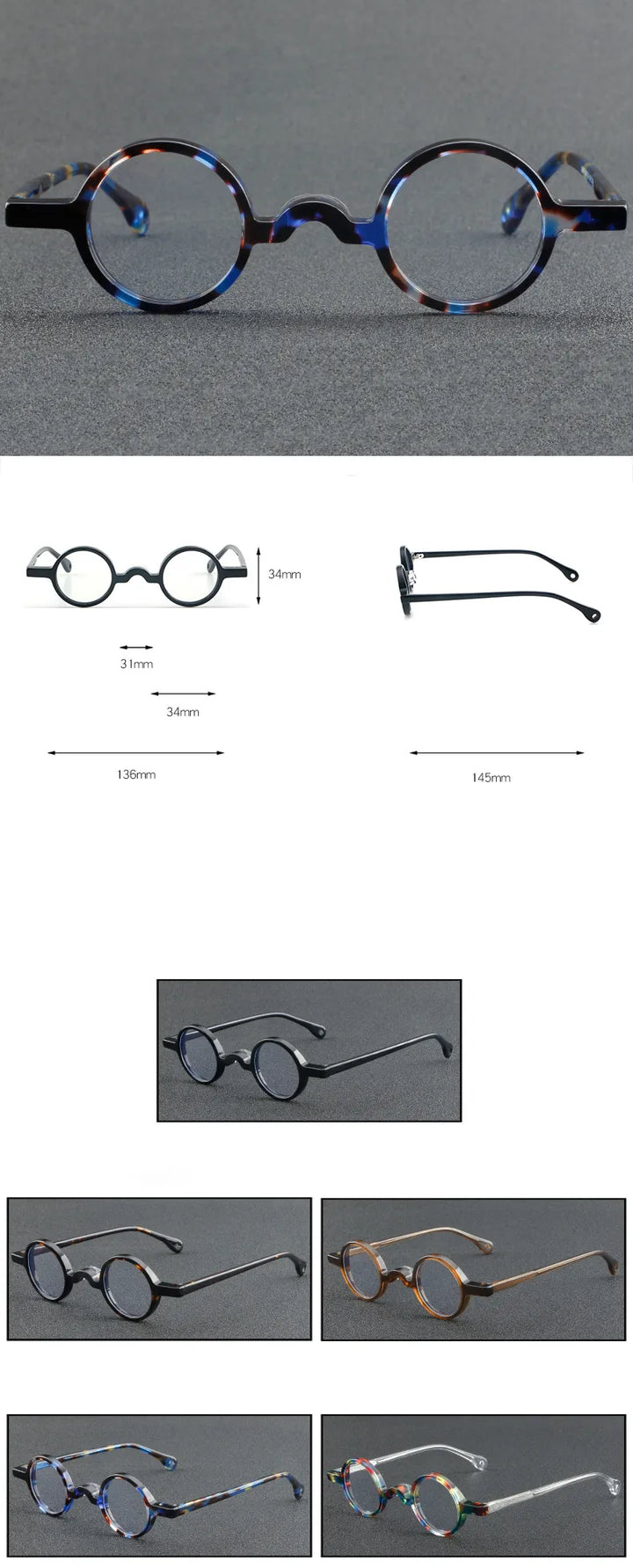 CCspace Unisex Full Rim Small Round Acetate Eyeglasses 56935 Full Rim CCspace
