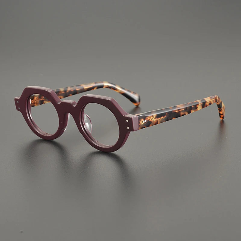 Gatenac Unisex Full Rim Flat Top Round Acetate Eyeglasses Gxyj1163 Full Rim Gatenac Red