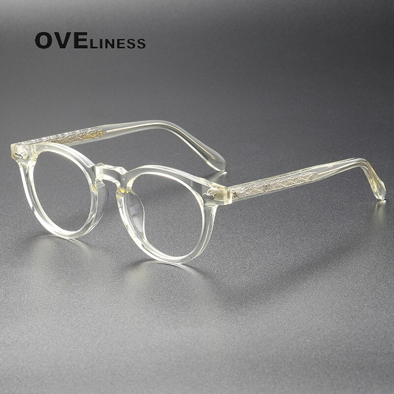 Oveliness Unisex Full Rim Round Acetate Titanium Eyeglasses 505 Full Rim Oveliness champagne