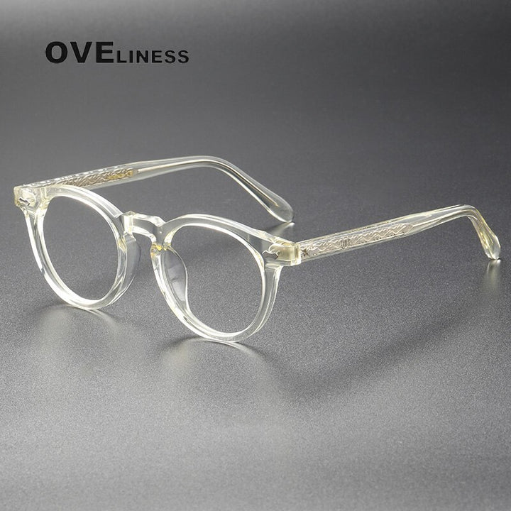 Oveliness Unisex Full Rim Round Acetate Titanium Eyeglasses 505 Full Rim Oveliness champagne