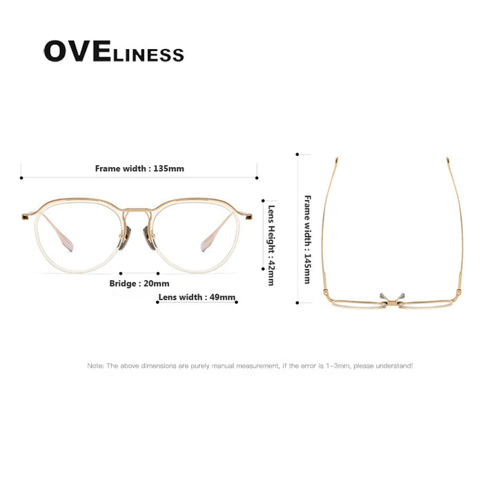 Oveliness Unisex Full Rim Round Screwless Acetate Titanium Eyeglasses D131 Full Rim Oveliness