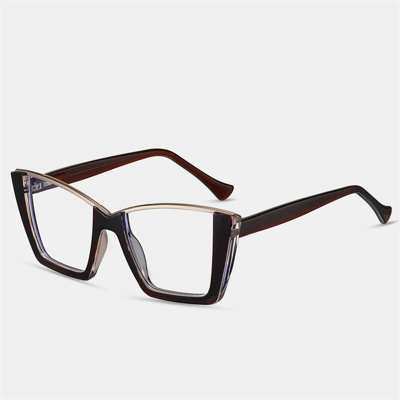 CCspace Women's Semi Rim Square Tr 90 Titanium Eyeglasses 57014 Semi Rim CCspace C5Tea