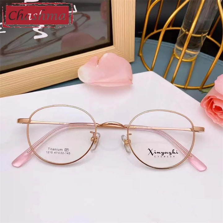 Chashma Ottica Unisex Full Rim Round Titanium Eyeglasses 1210 Full Rim Chashma Ottica Rose Gold