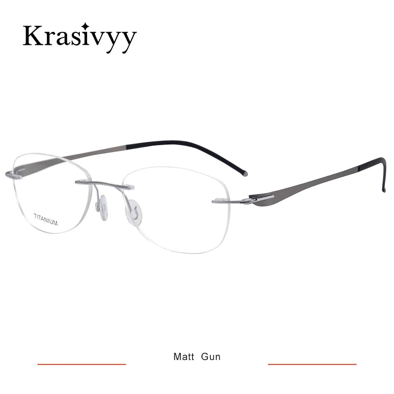 Krasivyy Unisex Rimless Oval Screwless Titanium Rimless Eyeglasses 5003 Rimless Krasivyy Matt Gun