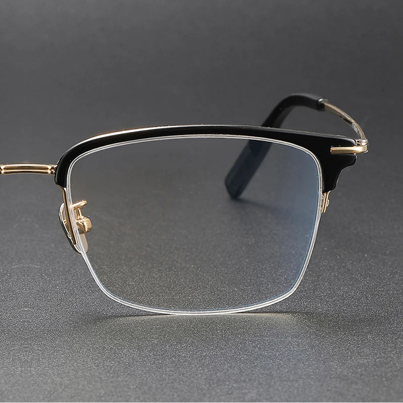 Oveliness Unisex Semi Rim Square Acetate Titanium Eyeglasses 80990 Semi Rim Oveliness