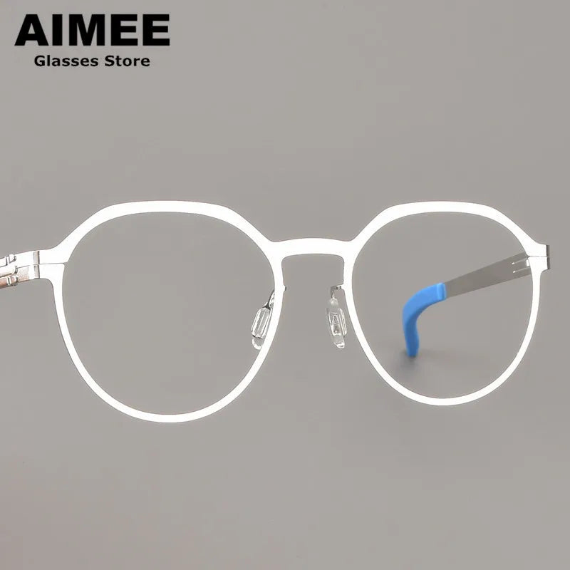 Aimee Women's Full Rim Flat Top Round Screwless Steel Eyeglasses 52134