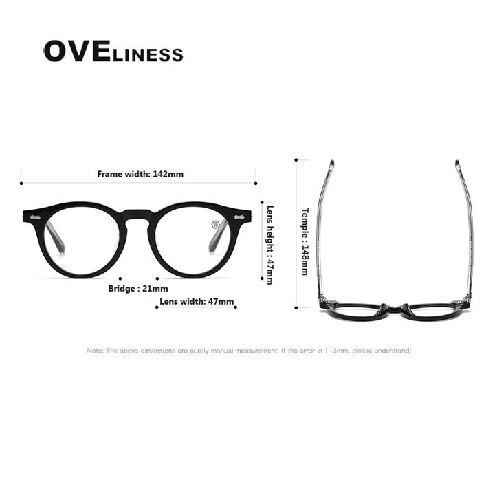 Oveliness Unisex Full Rim Round Acetate Titanium Eyeglasses 505 Full Rim Oveliness