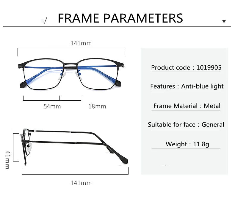 Kocolior Unisex Full Rim Square Stainless Steel Hyperopic Reading Glasses 101905 Reading Glasses Kocolior