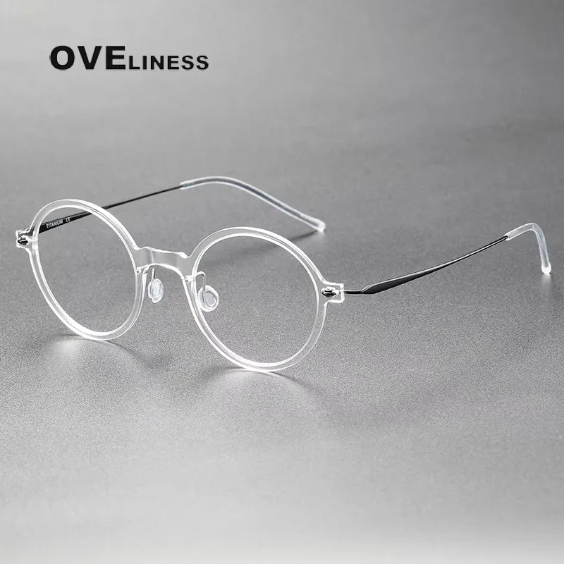 Oveliness Women's Full Rim Round Acetate Titanium Eyeglasses 36508