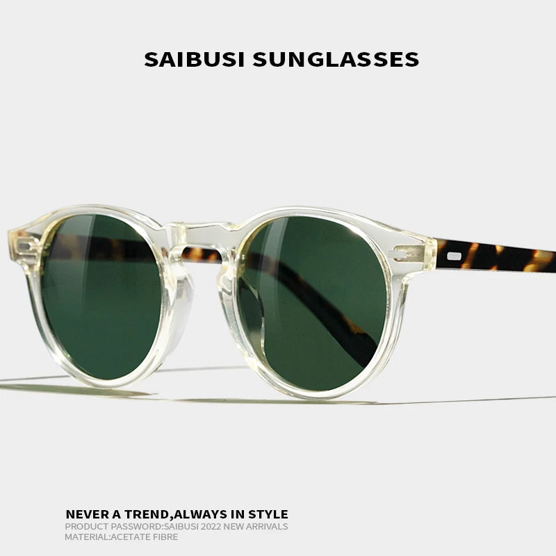 Hewei Unisex Full Rim Round Acetate Polarized Sunglasses 5186 Sunglasses Hewei