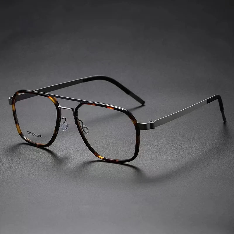 Aimee Unisex Full Rim Square Double Bridge Titanium Acetate Eyeglasses 89753 Full Rim Aimee Tortoise-Silver
