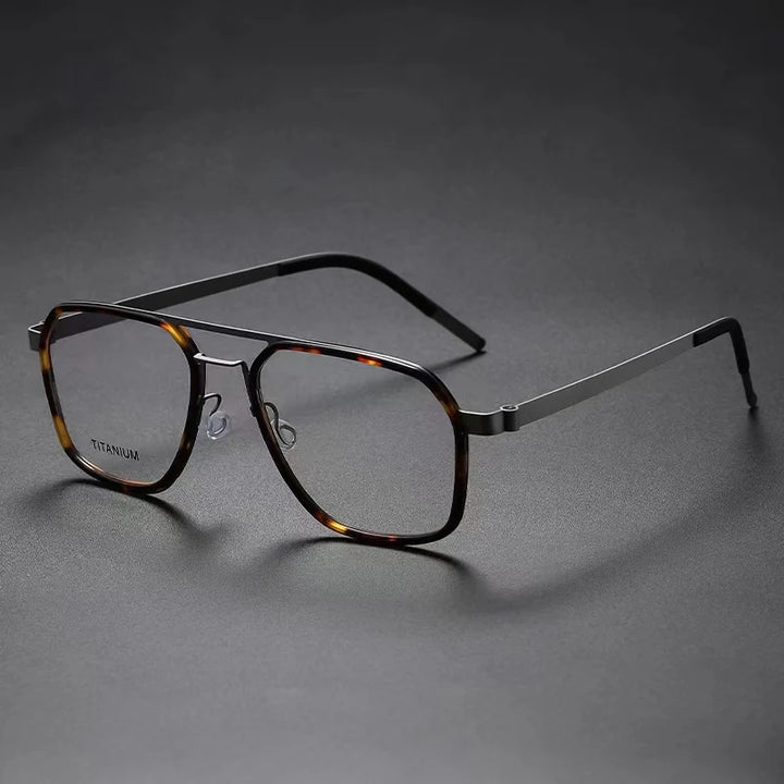 Aimee Unisex Full Rim Square Double Bridge Titanium Acetate Eyeglasses 89753 Full Rim Aimee Tortoise-Silver