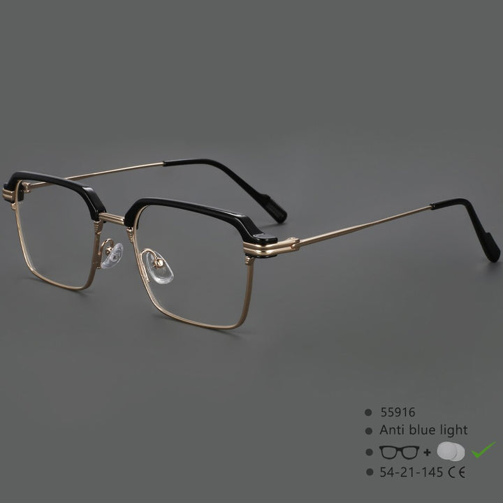CCspace Men's Full Rim Square Brow Line Alloy Acetate Eyeglasses 55916 Full Rim CCspace BlackGold China