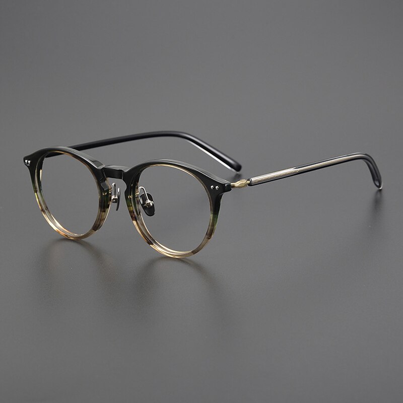 Gatenac Unisex Full Rim Round Acetate Titanium Eyeglasses Gxyj1027 Full Rim Gatenac Green