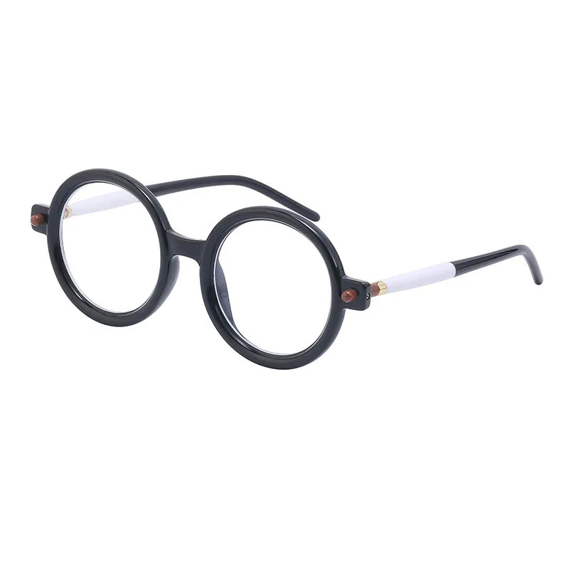 Kocolior Unisex Full Rim Round Acetate Hyperopic Reading Glasses 86602 Reading Glasses Kocolior Black White 0