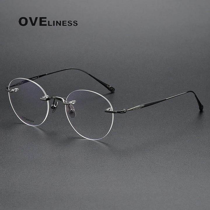 Oveliness Unisex Rimless Round Titanium Eyeglasses 80955 Rimless Oveliness gun