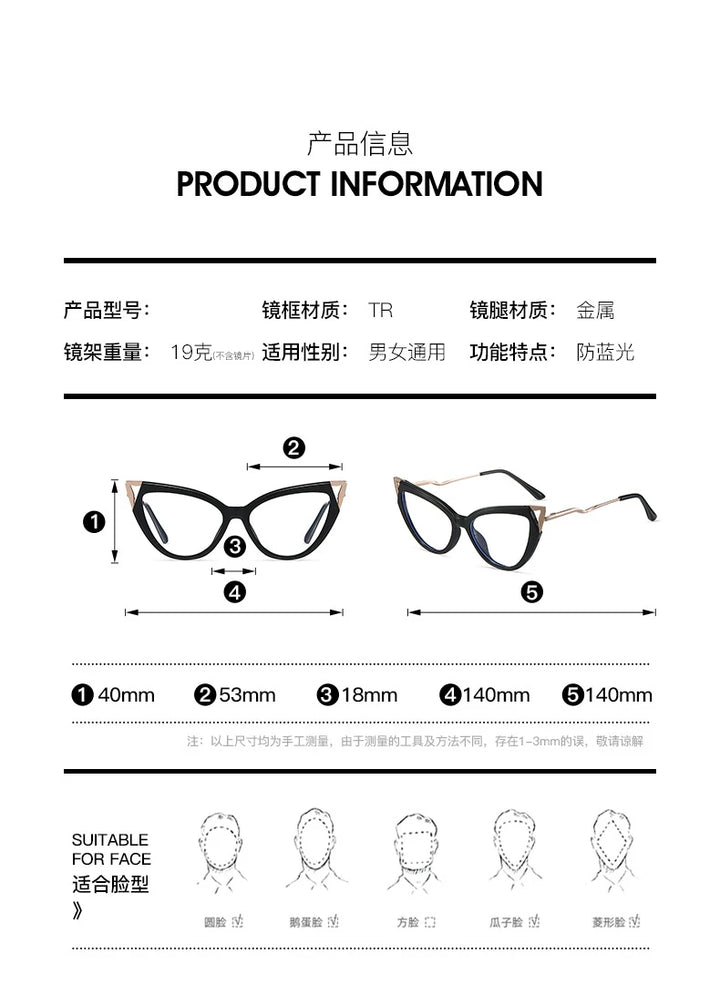 CCspace Women's Full Rim Oval Cat Eye Tr 90 Alloy Reading Glasses 802570