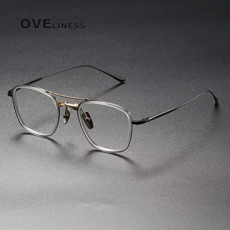 Oveliness Unisex Full Rim Polygon Double Bridge Acetate Titanium Eyeglasses 613135