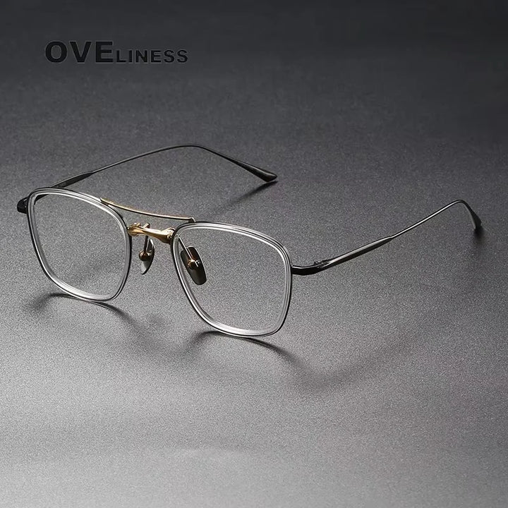 Oveliness Unisex Full Rim Polygon Double Bridge Acetate Titanium Eyeglasses 613135