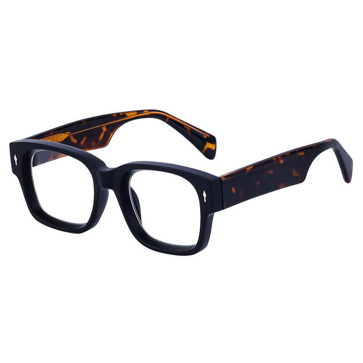 CCspace Unisex Full Rim Square Tr 90 Titanium Eyeglasses 56737 Full Rim CCspace C3BlackLeopard