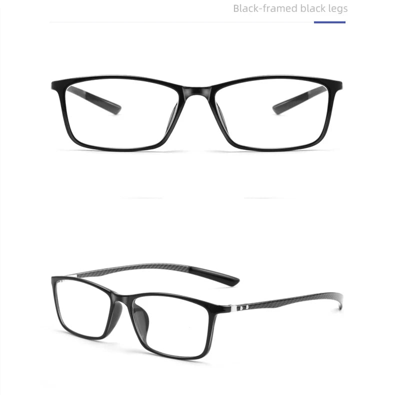 Kocolior Unisex Full Rim Square Carbon Fibre Tr 90 Hyperopic Reading Glasses 0017 Reading Glasses Kocolior Black 0