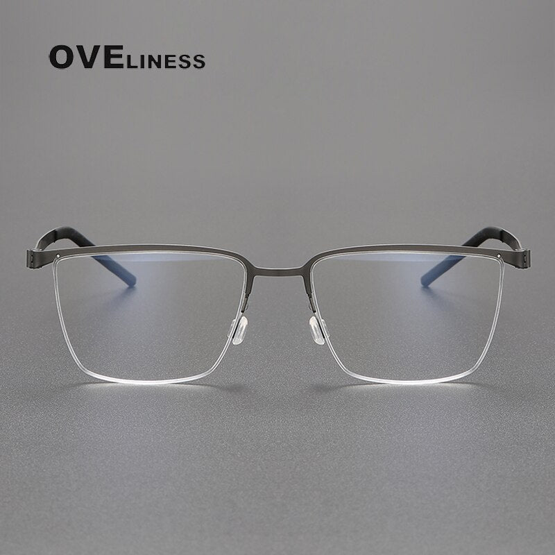 Oveliness Unisex Semi Rim Square Screwless Titanium Eyeglasses 7420 Semi Rim Oveliness   