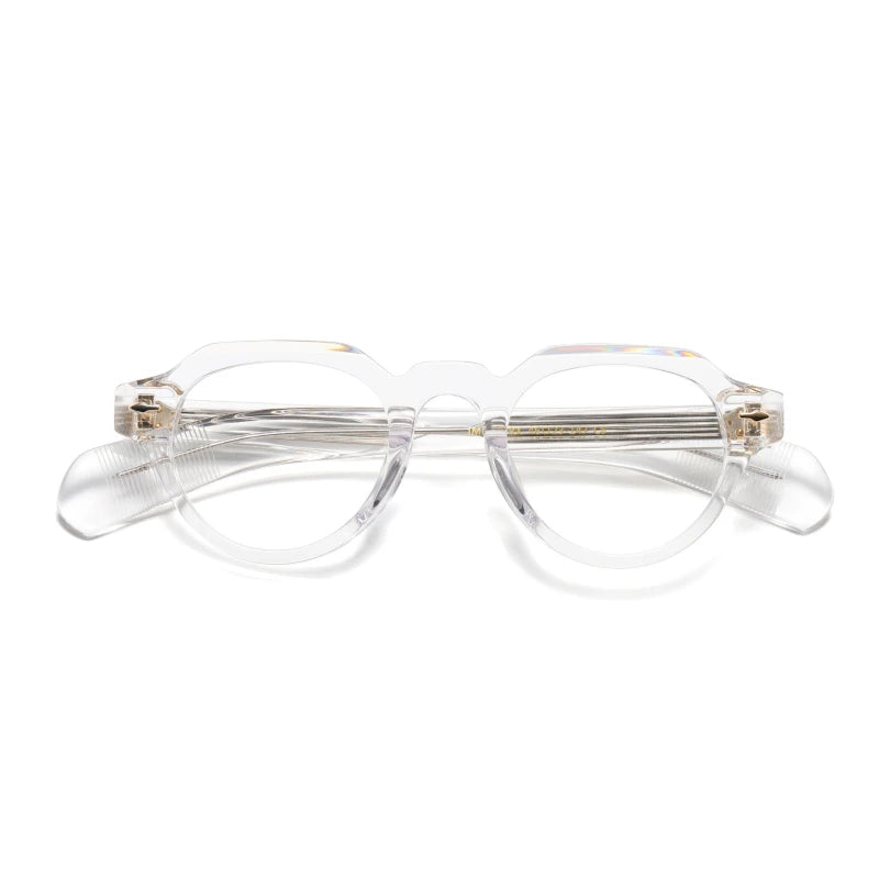 Black Mask Unisex Full Rim Flat Top Round Acetate Eyeglasses 23139