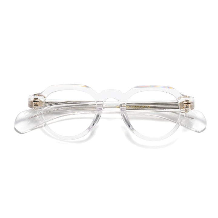 Black Mask Unisex Full Rim Flat Top Round Acetate Eyeglasses 23139