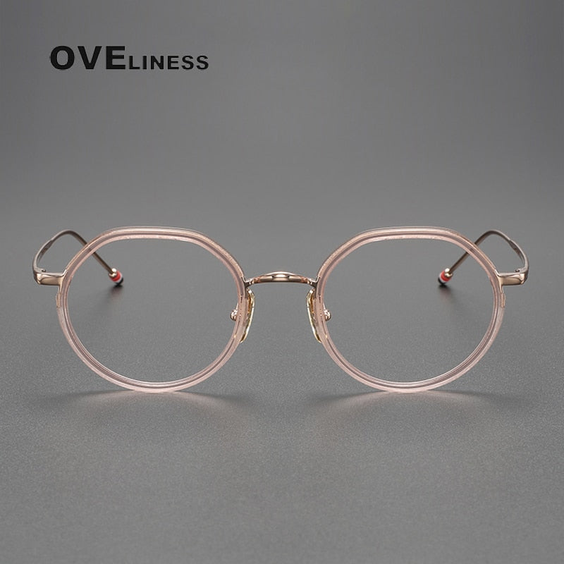 Oveliness Unisex Full Rim Flat Top Round Acetate Titanium Eyeglasses Tbx911 Full Rim Oveliness   