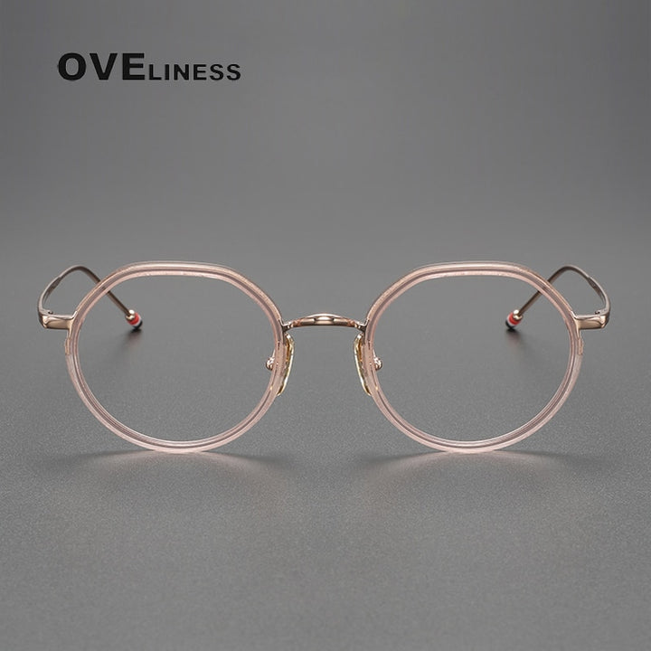 Oveliness Unisex Full Rim Flat Top Round Acetate Titanium Eyeglasses Tbx911 Full Rim Oveliness