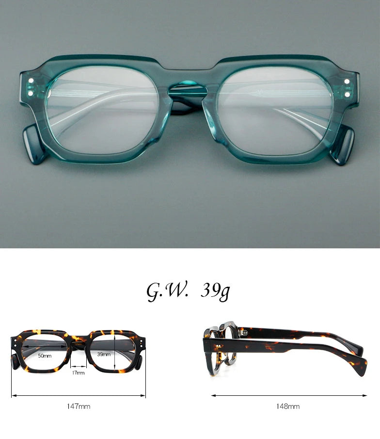 Hewei Unisex Full Rim Brow Line Square Acetate Eyeglasses 46059 Full Rim Hewei