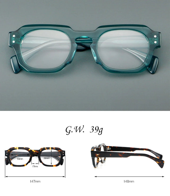 Hewei Unisex Full Rim Brow Line Square Acetate Eyeglasses 46059 Full Rim Hewei