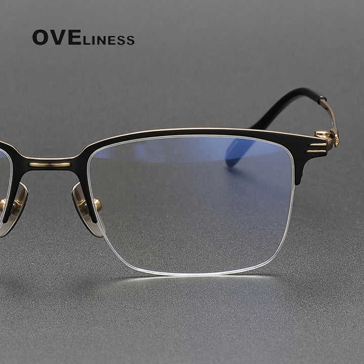Oveliness Unisex Semi Rim Square Titanium Acetate Eyeglasses 70802 Full Rim Oveliness