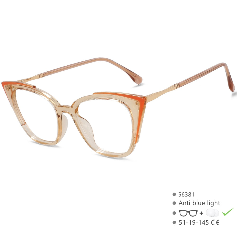 CCspace Unisex Full Rim Square Cat Eye Tr 90 Alloy Eyeglasses 56381 Full Rim CCspace Champagne