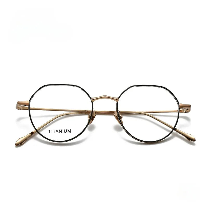 Hewei Unisex Full Rim Flat Top Polygon Titanium Eyeglasses 45049