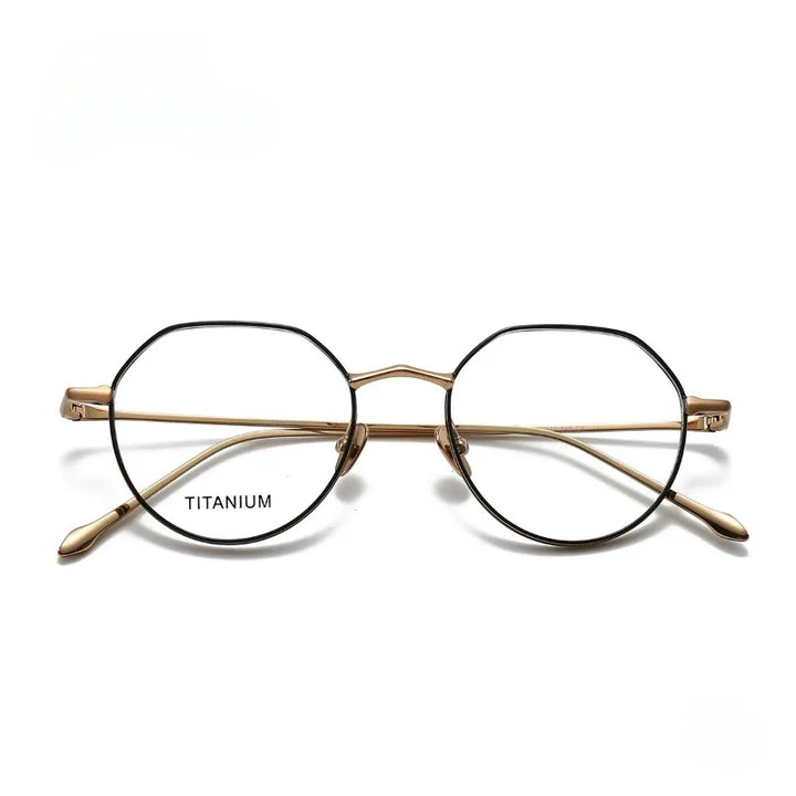 Hewei Unisex Full Rim Flat Top Polygon Titanium Eyeglasses 45049