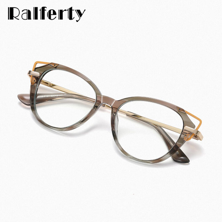 Ralferty Women's Full Rim Round Cate Eye Acetate Eyeglasses D9215 Full Rim Ralferty   