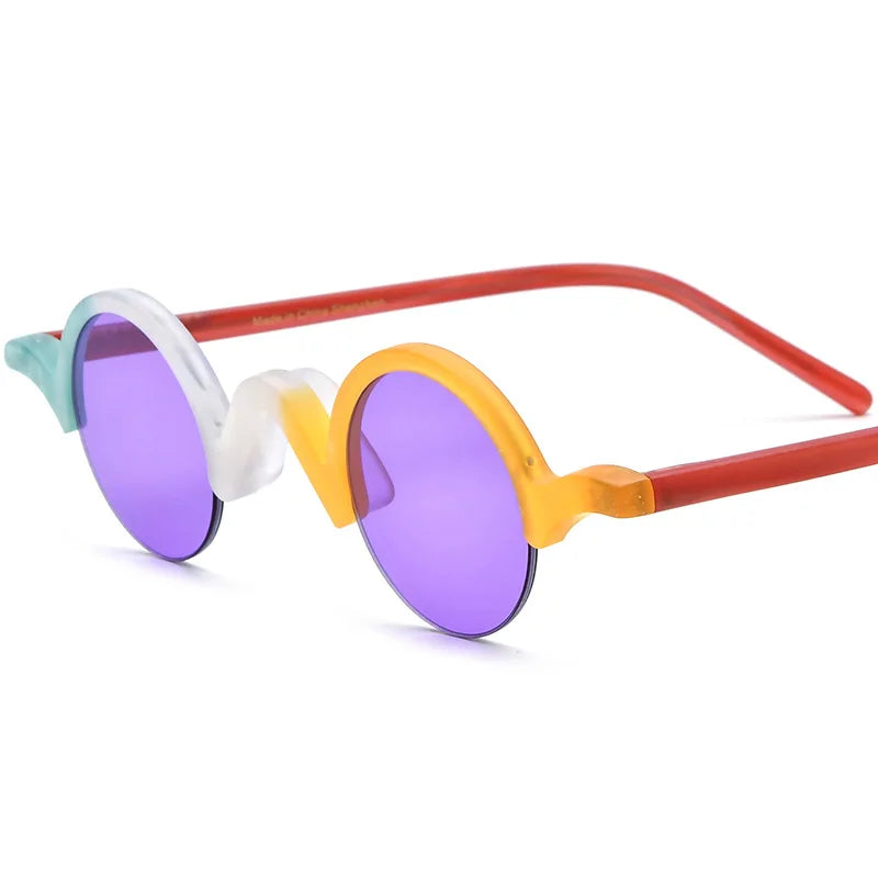 Nobler Women's Semi Rim Round Frosted Acetate Polarized Sunglasses 1928 Sunglasses Nobler C1