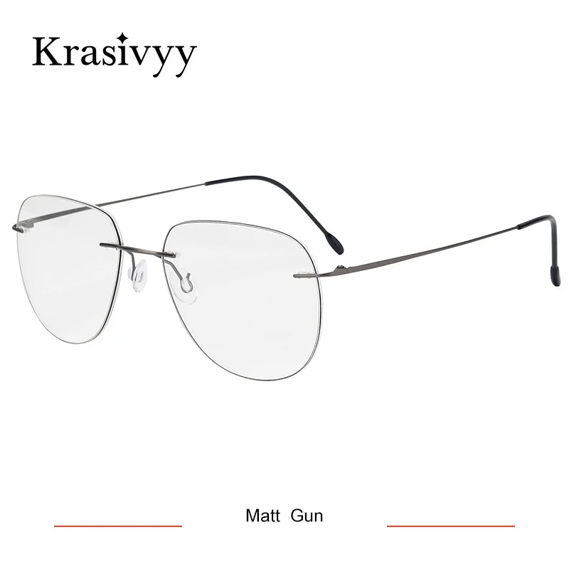 Krasivyy Unisex Rimless Oval Titanium Eyeglasses Kr05 Rimless Krasivyy Matt Gun