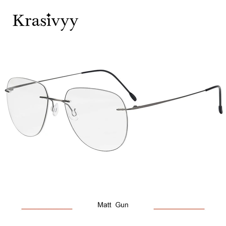 Krasivyy Unisex Rimless Oval Titanium Eyeglasses Kr05 Rimless Krasivyy Matt Gun